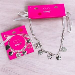 Icing Silver Heart Charm Necklace and Bracelet Set Sliving by Paris Hilton